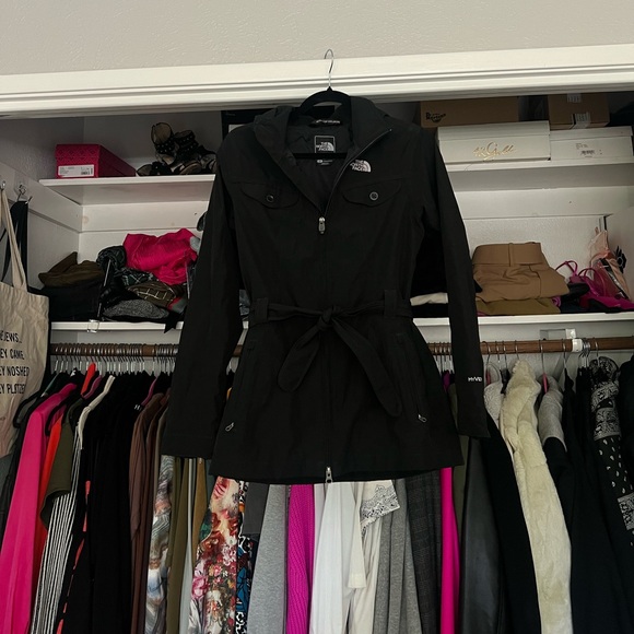 The north face k ayre hyvent belted black trench rain jacket S - Picture 4 of 16